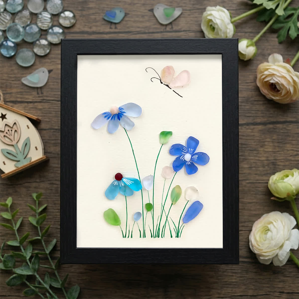 Coastal Wildflower Meadow Sea Glass Framed Art - Black - 8" X 6" - image 11