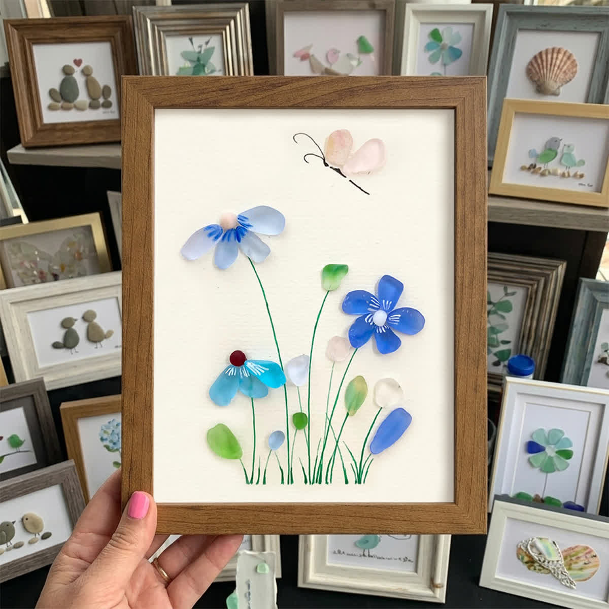 Coastal Wildflower Meadow Sea Glass Framed Art - Walnut Brown - 8" X 6" - image 10