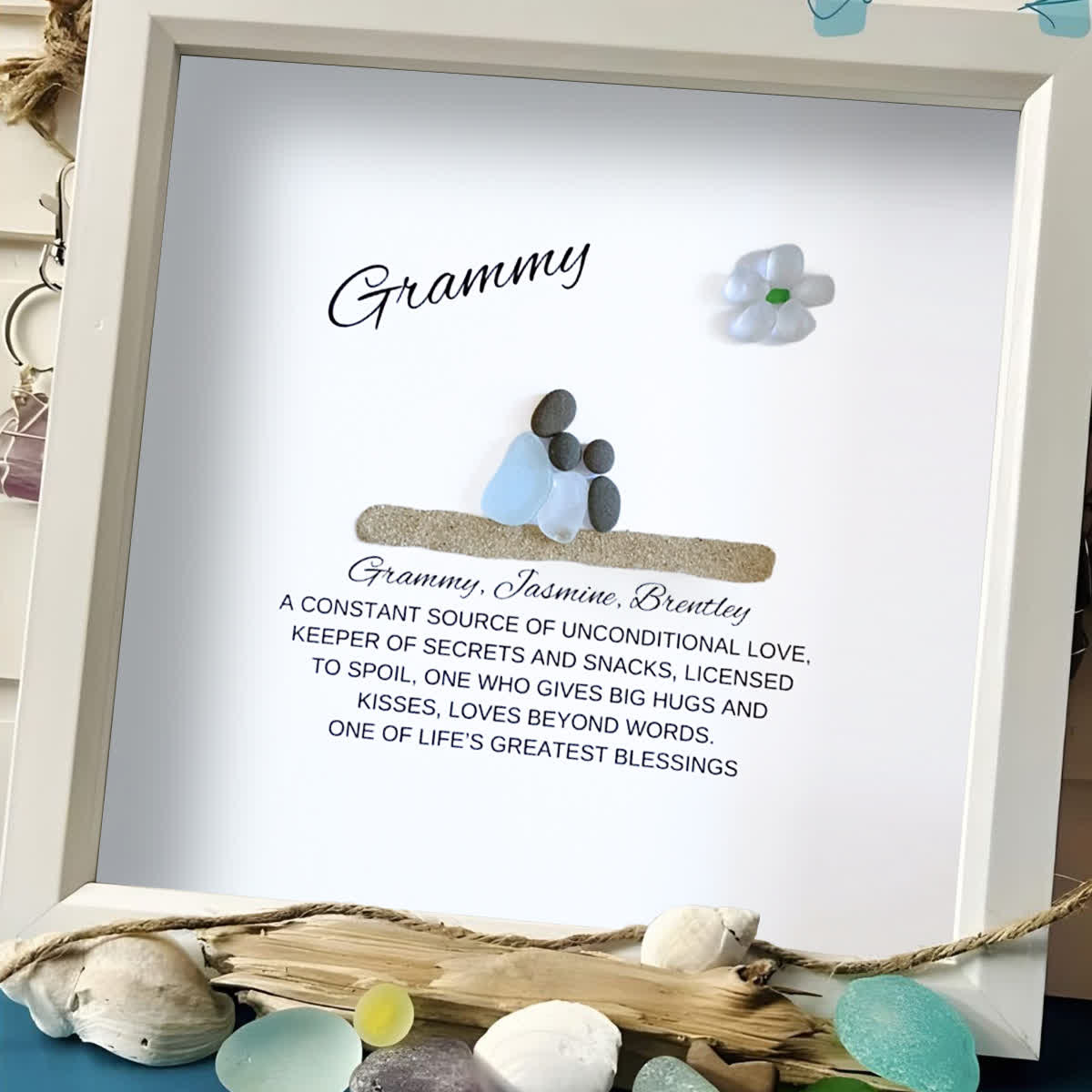 Grandchild & Grammy Custom Name Sea Glass Framed Art - image 0