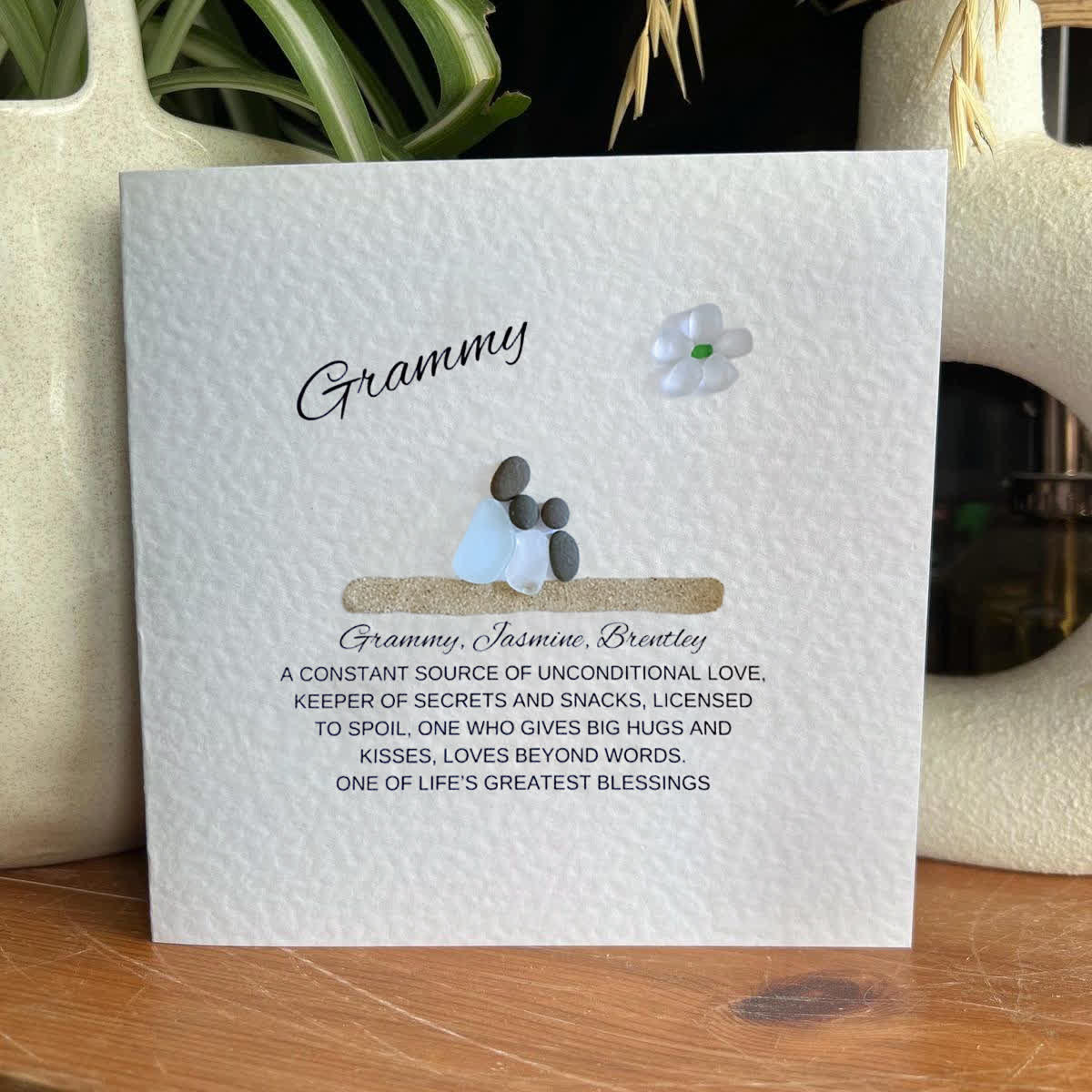 Grandchild & Grammy Custom Name Sea Glass Framed Art - Seaglass Card - 8" X 8" - image 1