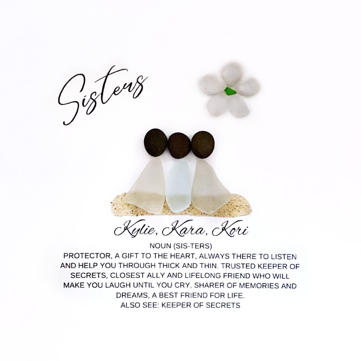 Three Sisters Scene Custom Name Sea Glass Framed Art - image 2