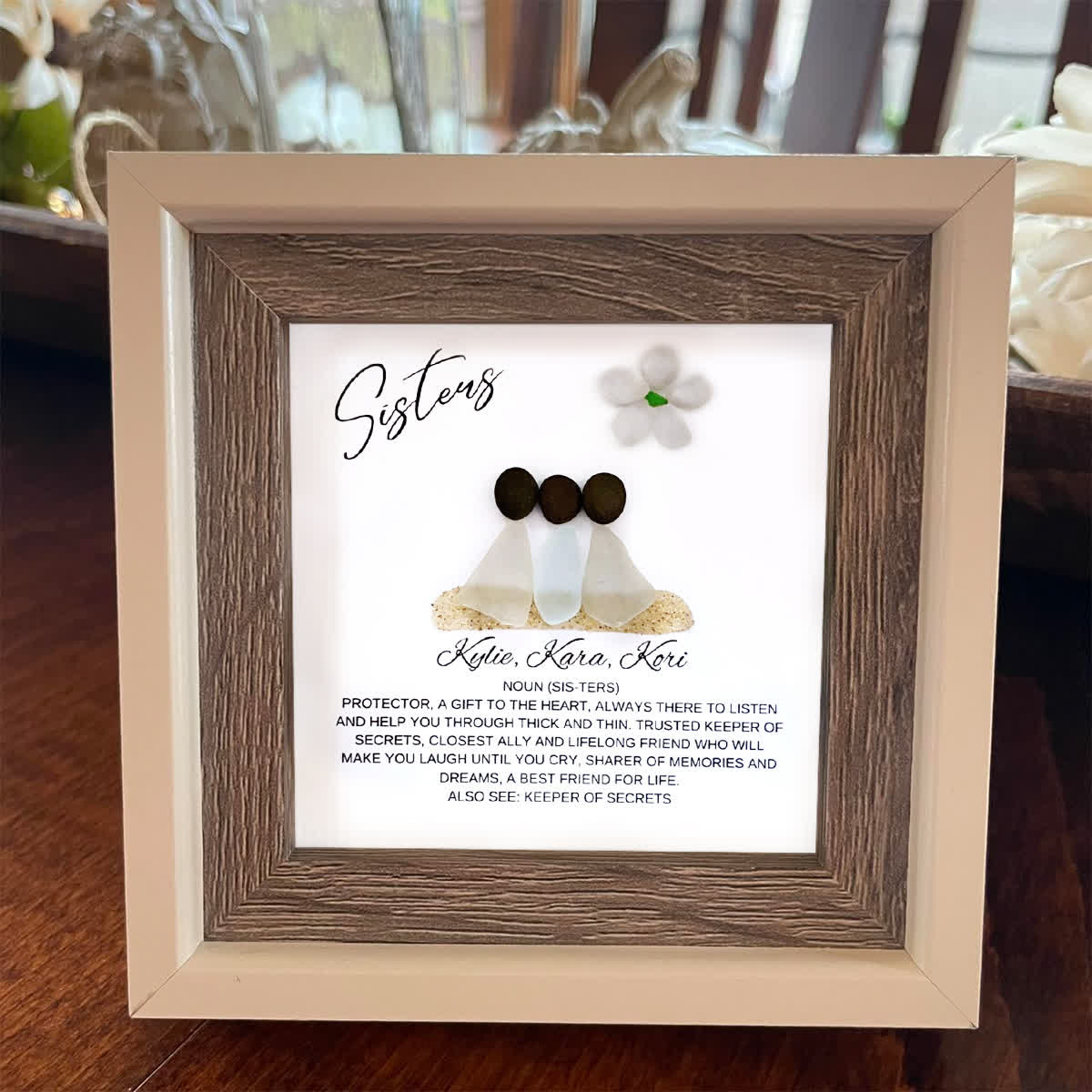 Three Sisters Scene Custom Name Sea Glass Framed Art - image 0