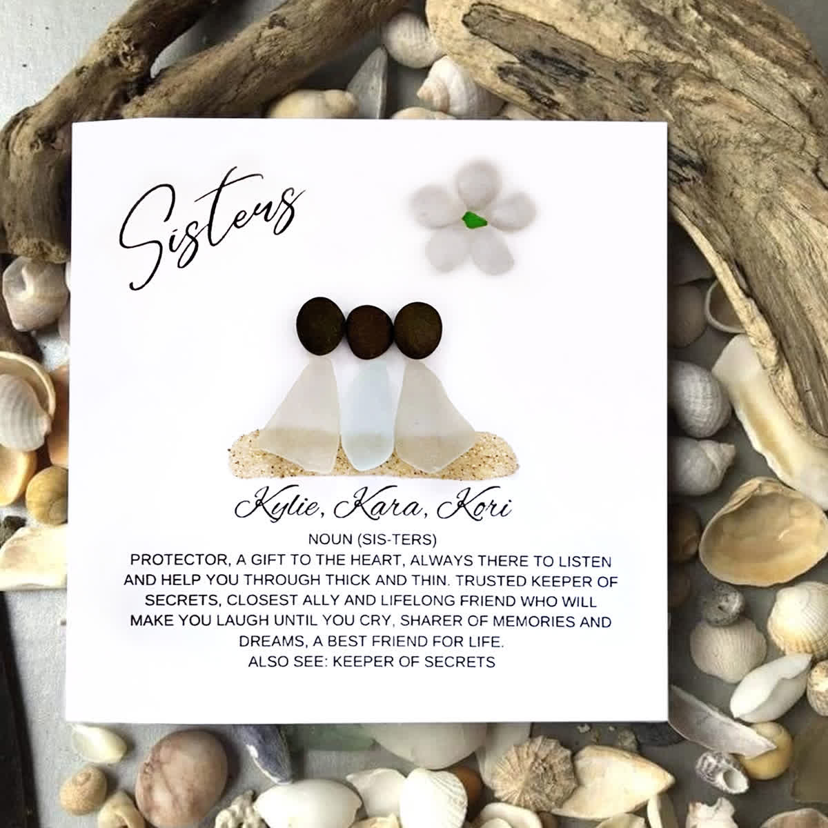 Three Sisters Scene Custom Name Sea Glass Framed Art - image 3