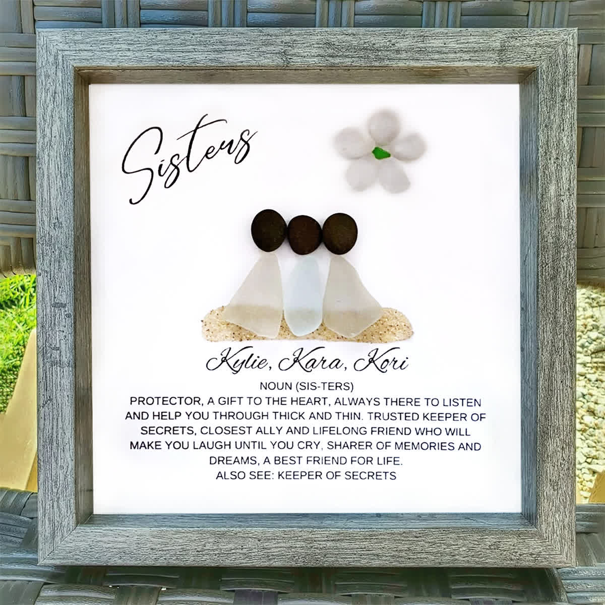 Three Sisters Scene Custom Name Sea Glass Framed Art - image 4