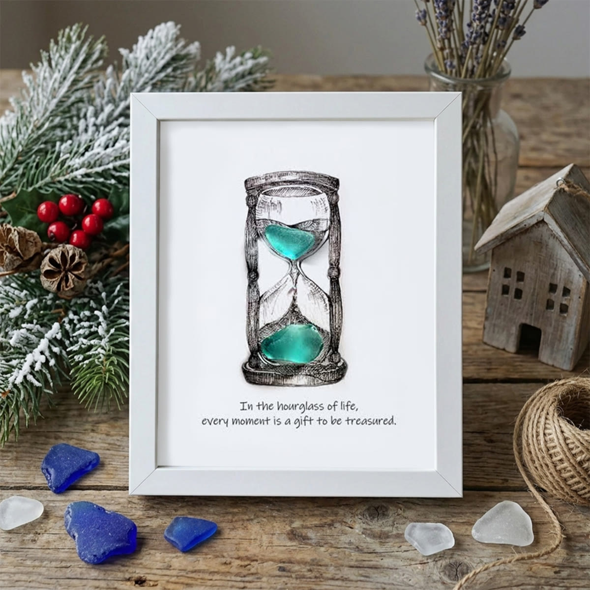 Life's Filled Hourglass Quote Sea Glass Framed Art - White - 8" X 6" - image 11
