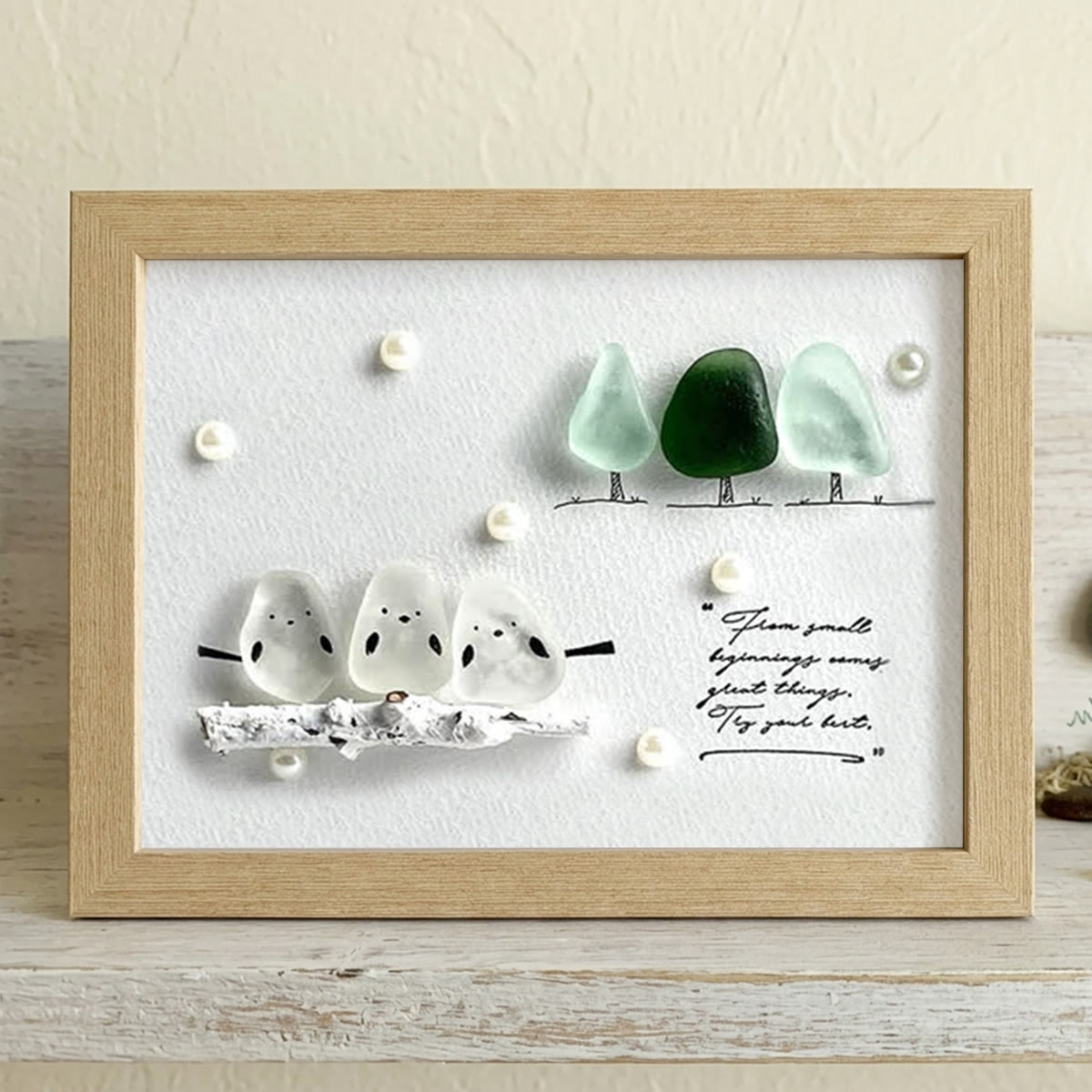 "Try Your Best" Birds And Trees Sea Glass Framed Art - Oak - 6" X 8" - image 11