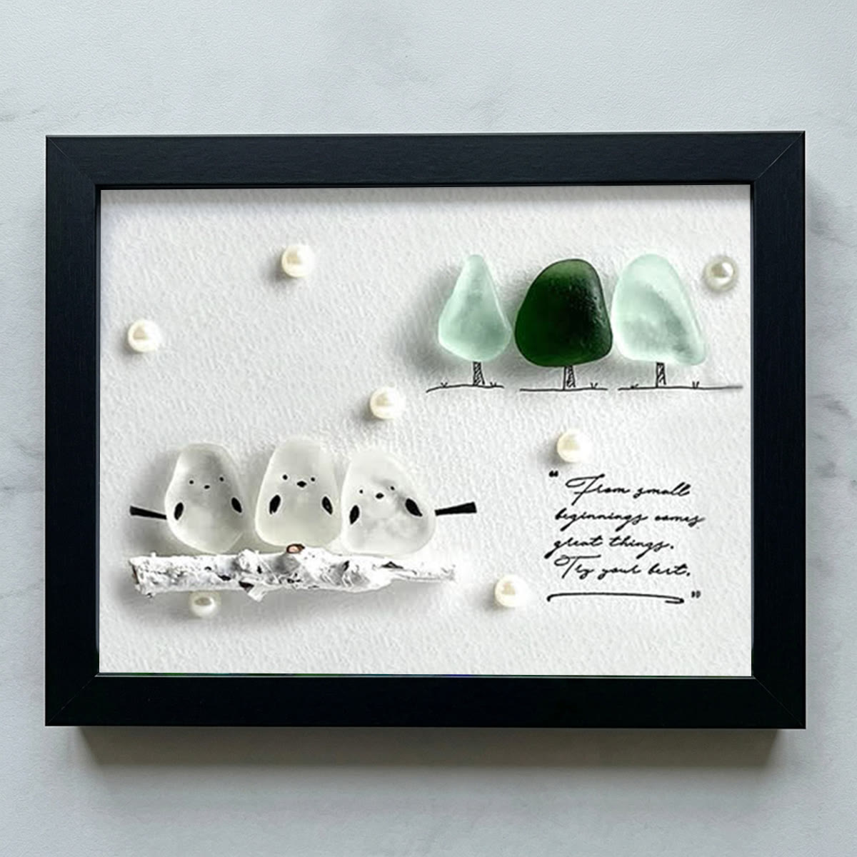 "Try Your Best" Birds And Trees Sea Glass Framed Art - Black - 6" X 8" - image 13