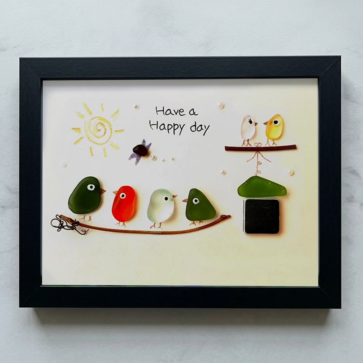 Happy Day Gathering Birds Sea Glass Framed Art - Black - 6" X 8" - image 13