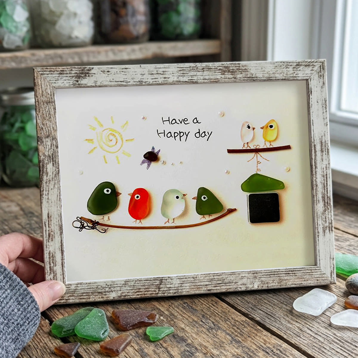 Happy Day Gathering Birds Sea Glass Framed Art - Retro White - 6" X 8" - image 15