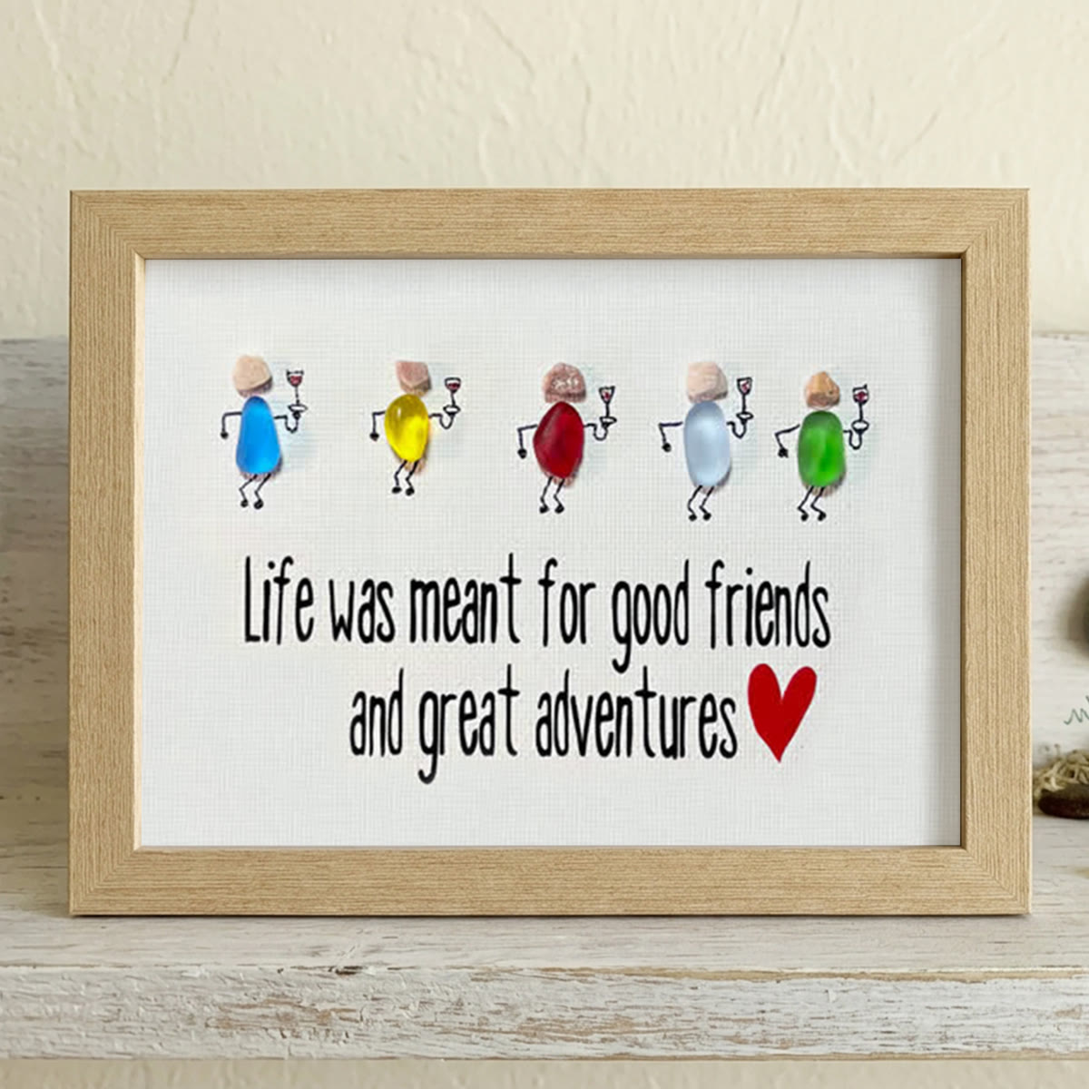 Good Friends & Wonderful Adventures Sea Glass Framed Art - Oak - 6" X 8" - image 12