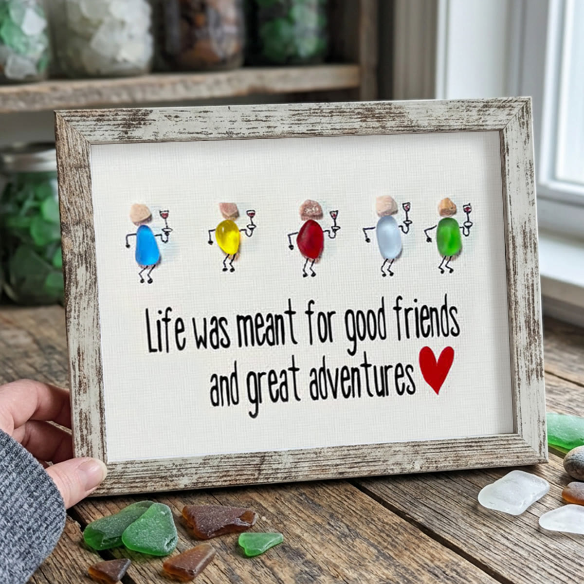 Good Friends & Wonderful Adventures Sea Glass Framed Art - Retro White - 6" X 8" - image 16