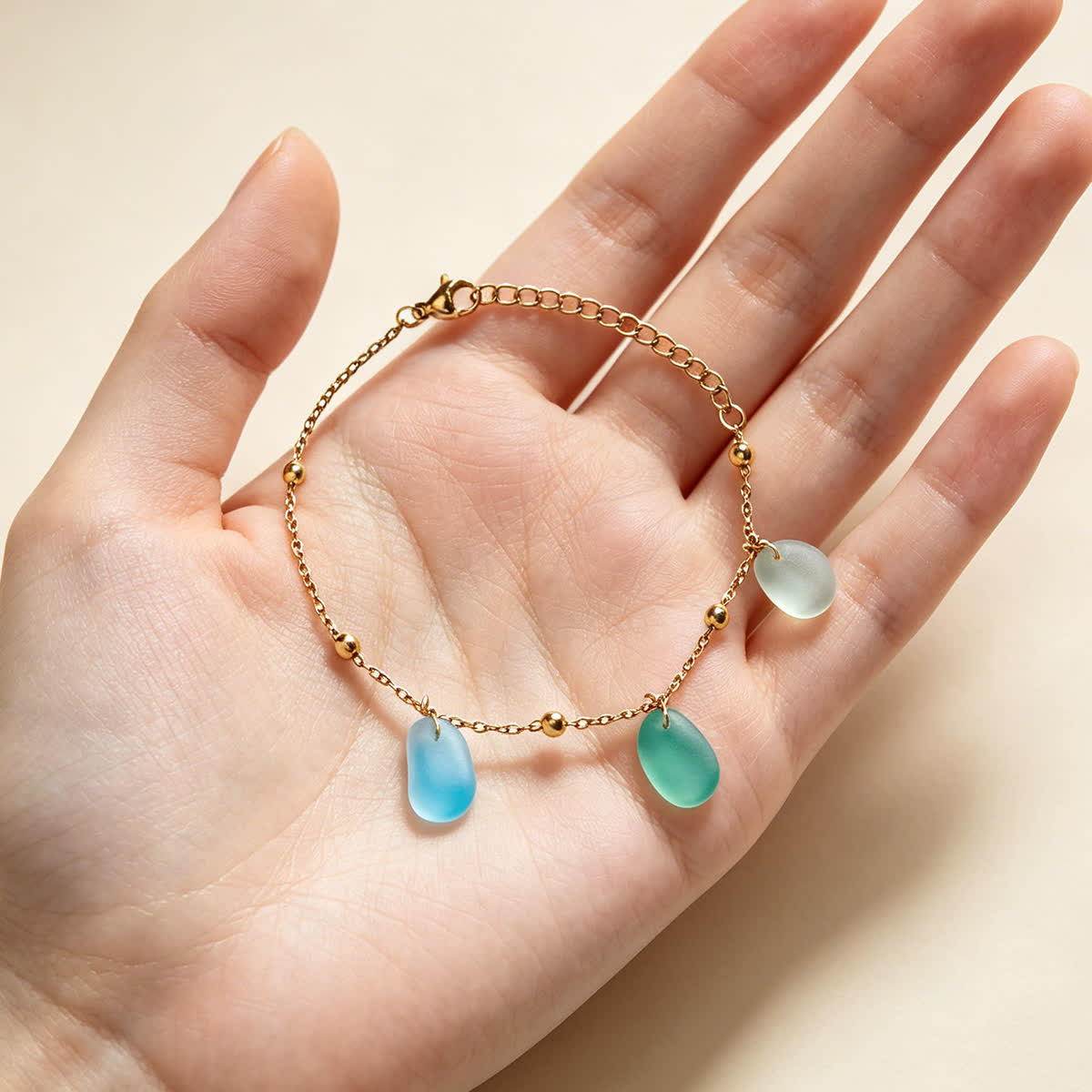 Aqua Blue & Turquoise Drop Charms Sea Glass Bracelet - image 3