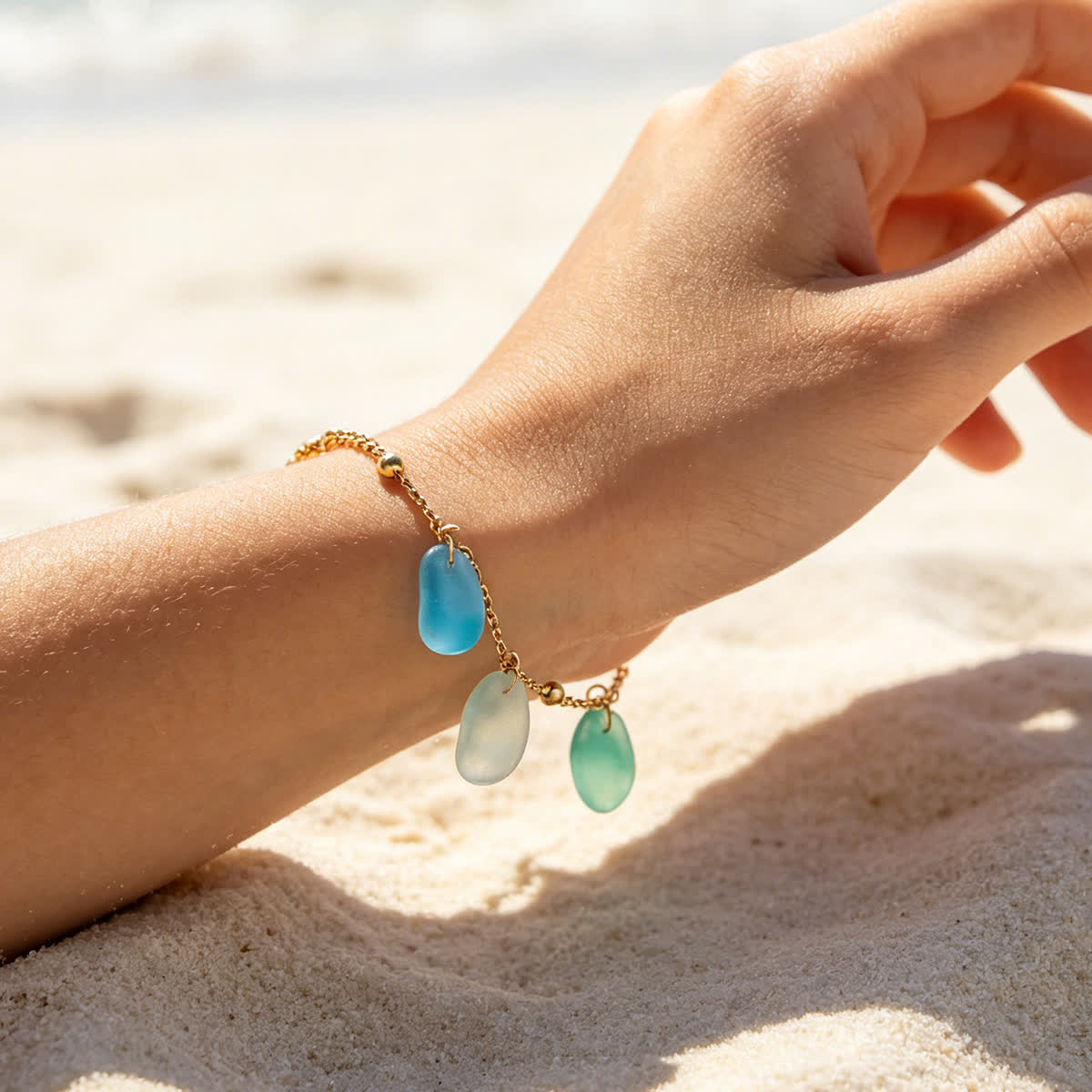 Aqua Blue & Turquoise Drop Charms Sea Glass Bracelet - image 1