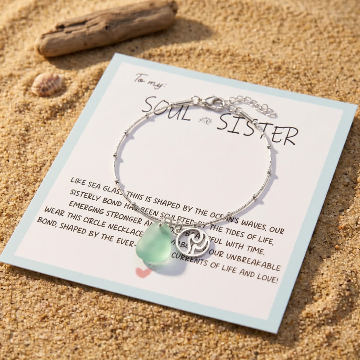 Aqua Sea Glass & Wave Charm Silver Bracelet - image 6