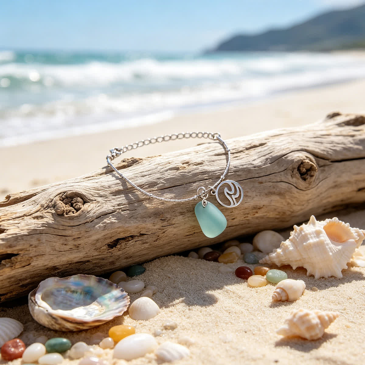 FREE Today: Aqua Sea Glass & Wave Charm Silver Bracelet - image 5