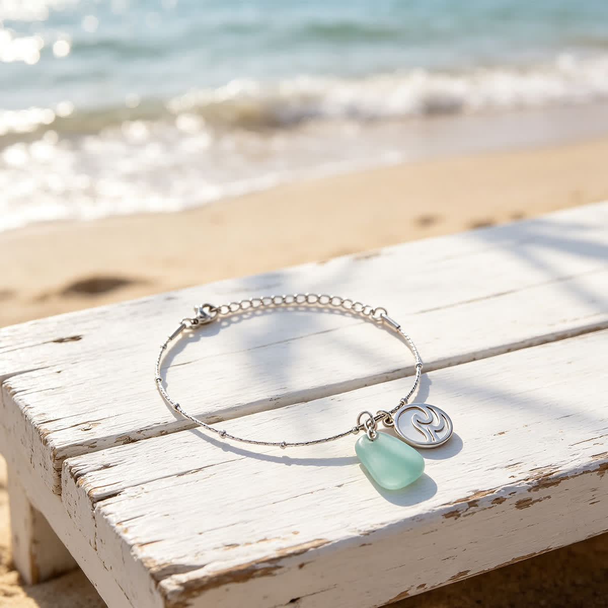 FREE Today: Aqua Sea Glass & Wave Charm Silver Bracelet - image 4