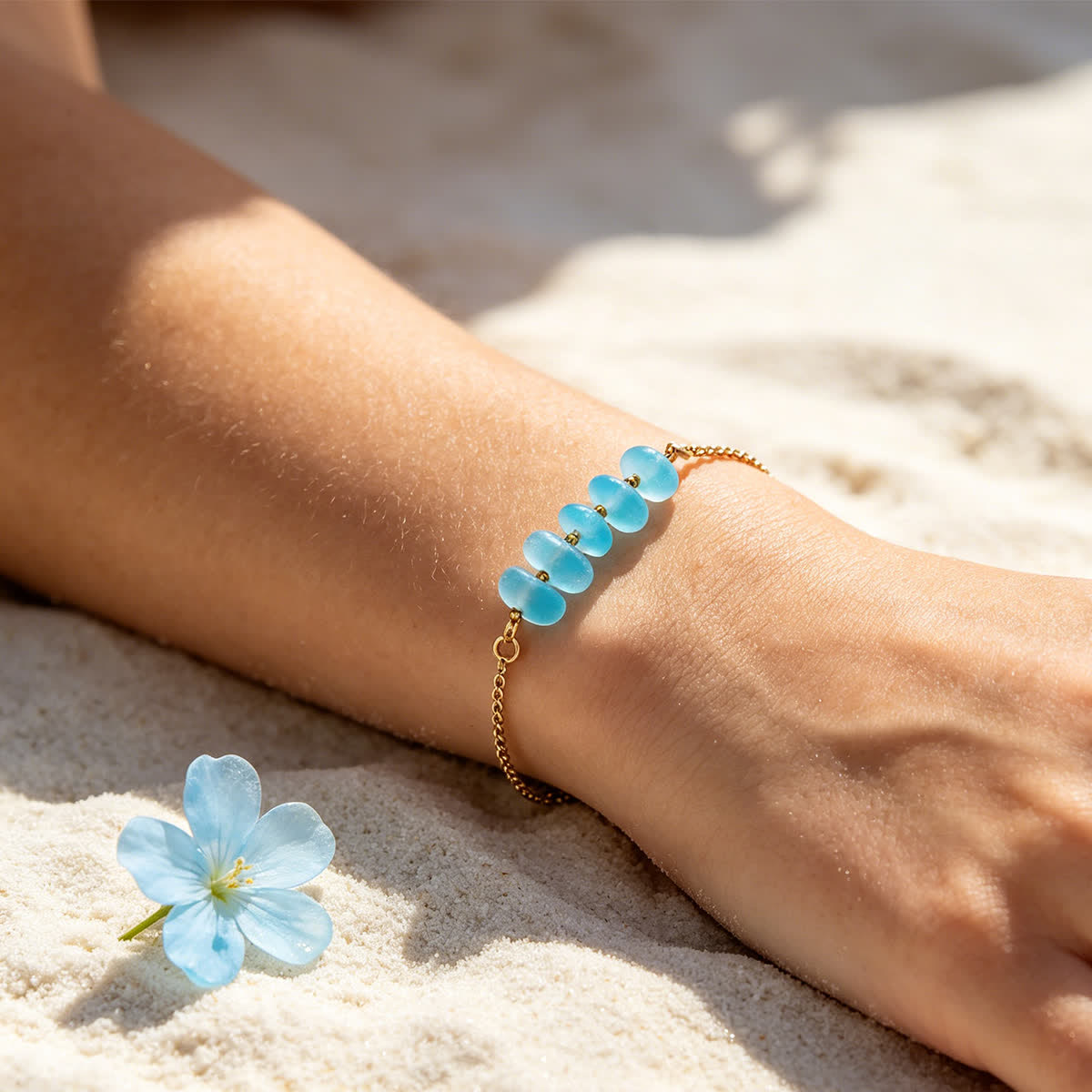 Ocean Breeze Turquoise Sea Glass Stack Gold Bracelet - image 1