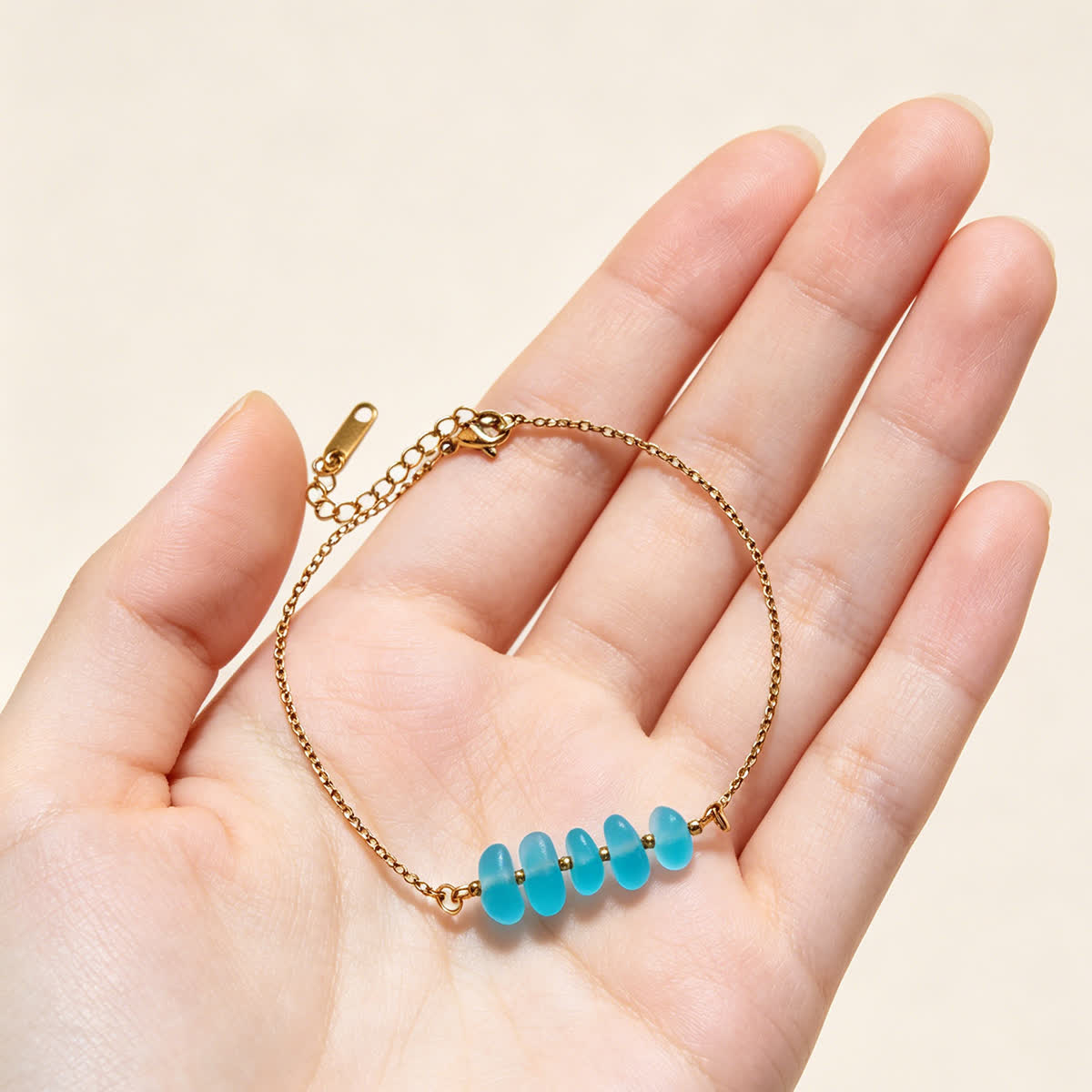 Ocean Breeze Turquoise Sea Glass Stack Gold Bracelet - image 3
