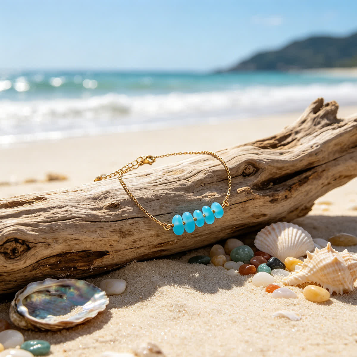 Ocean Breeze Turquoise Sea Glass Stack Gold Bracelet - image 4