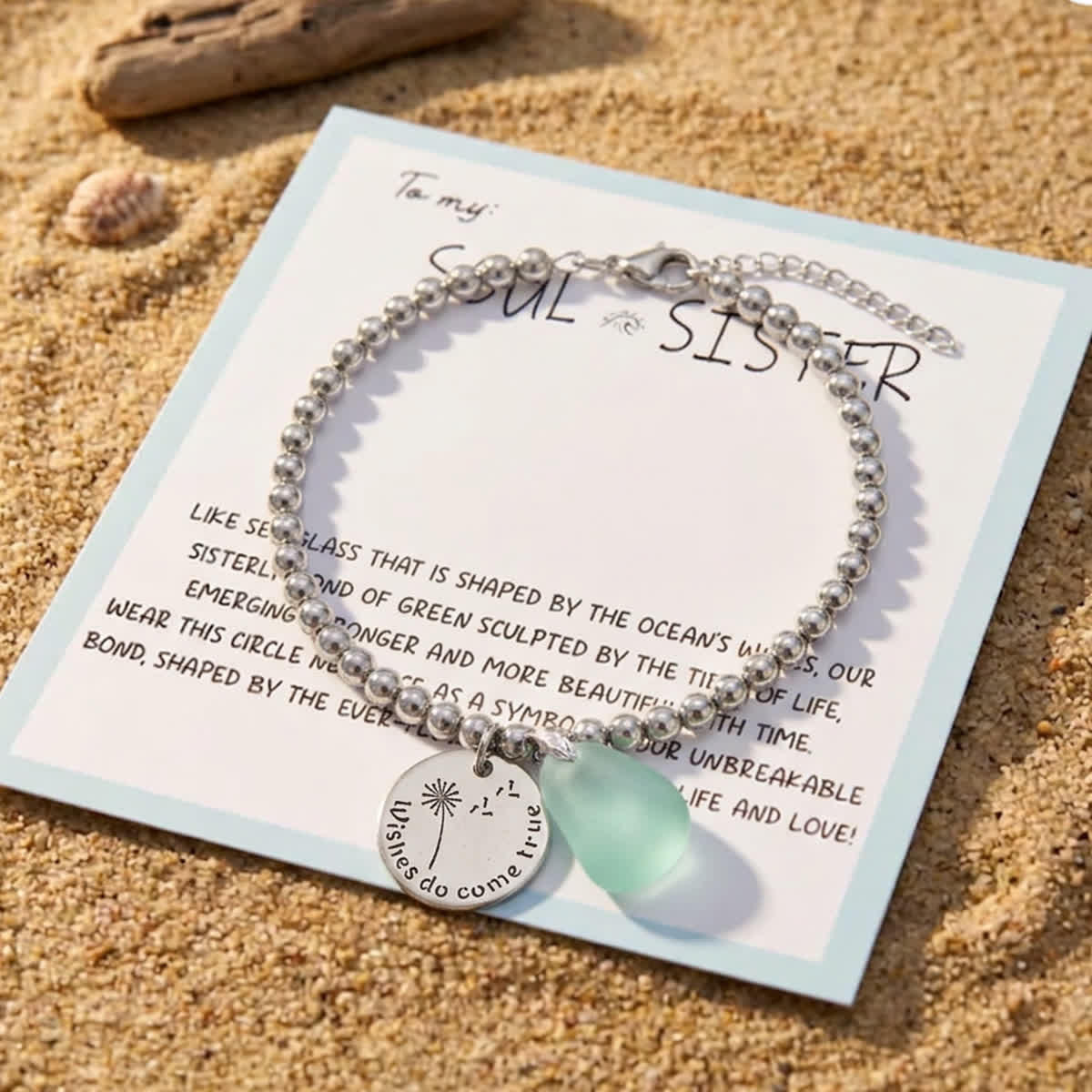 Make A Wish Dandelion & Aqua Sea Glass Bracelet - image 2