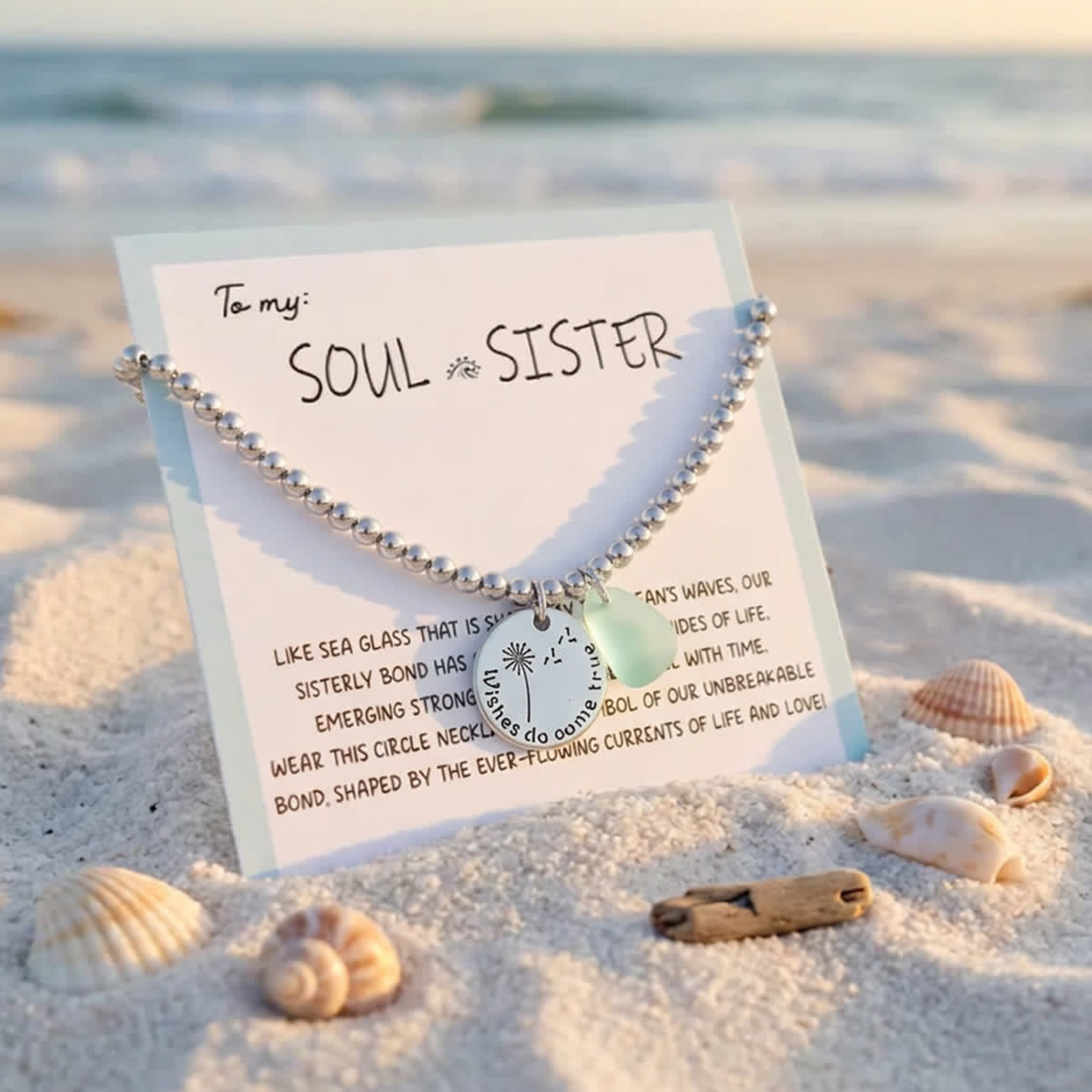 Make A Wish Dandelion & Aqua Sea Glass Bracelet - image 4