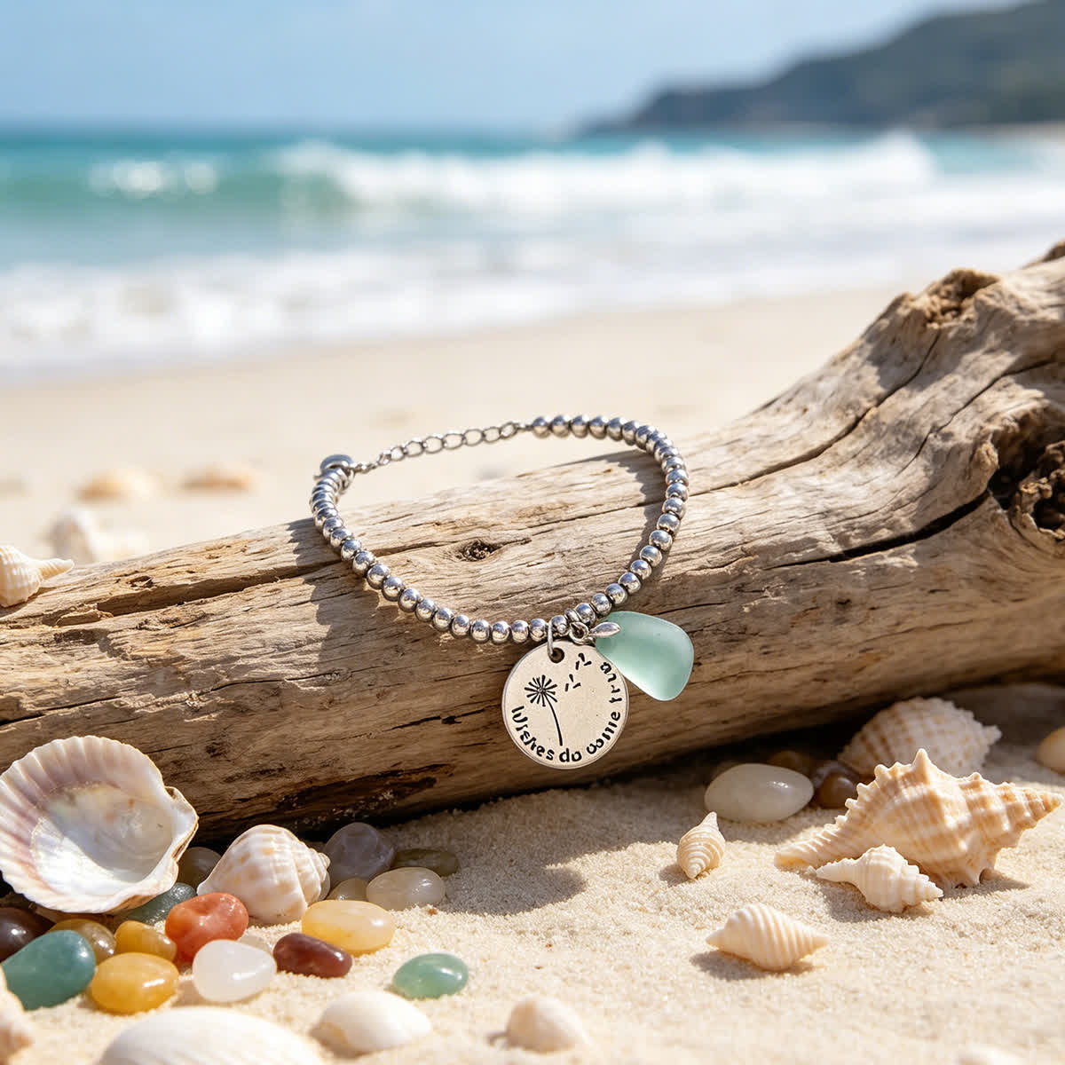 Make A Wish Dandelion & Aqua Sea Glass Bracelet - image 3