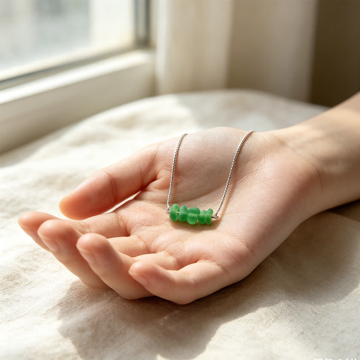 Forest Green Horizontal Bar Sea Glass Necklace - image 3