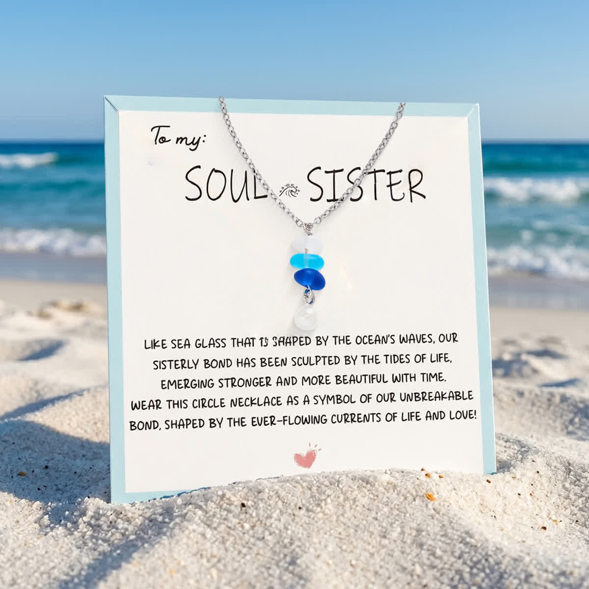 Ombre Blue Sea Glass & Pearl Drop Necklace - image 2