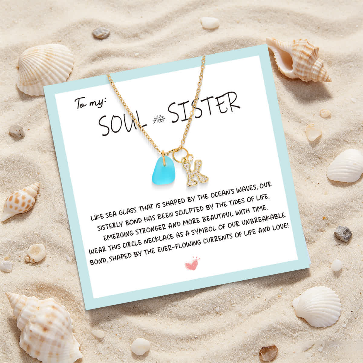 Diamond Initial Aqua Sea Glass Gold Chain Necklace - image 2