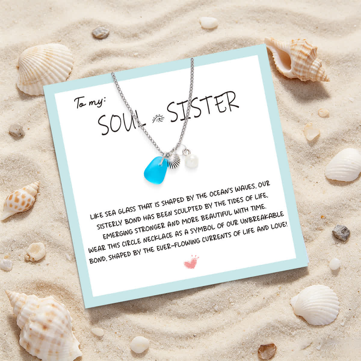 Aqua Sea Glass Shell Pearl Silver Charm Necklace - image 2
