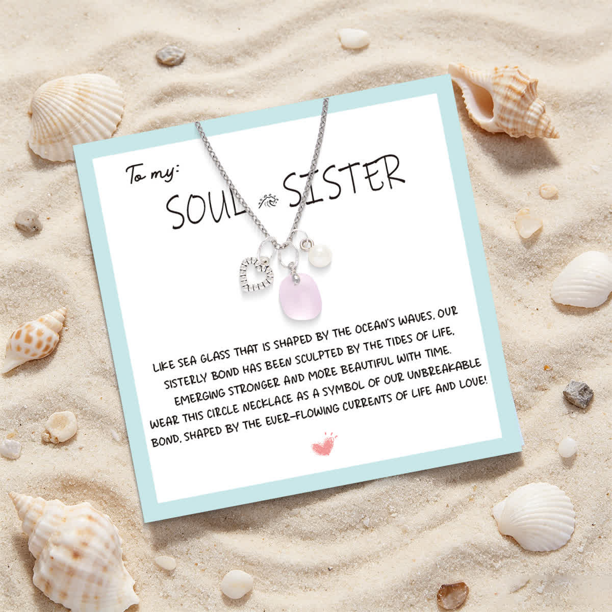 Crystal Heart & Pearl Blush Pink Sea Glass Necklace - image 2