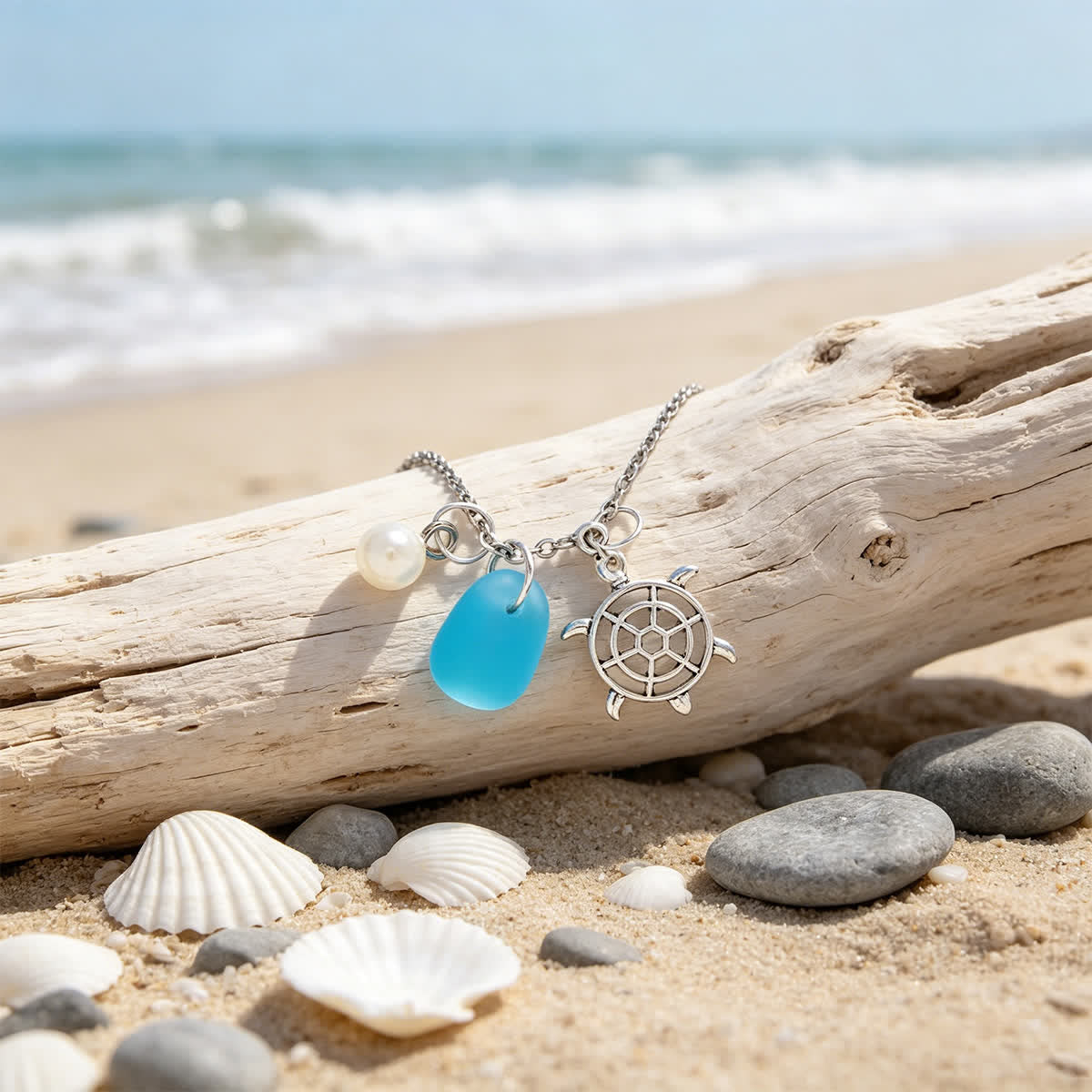 FREE Today: Turtle Treasure & Pearl Aqua Blue Sea Glass Necklace - image 4