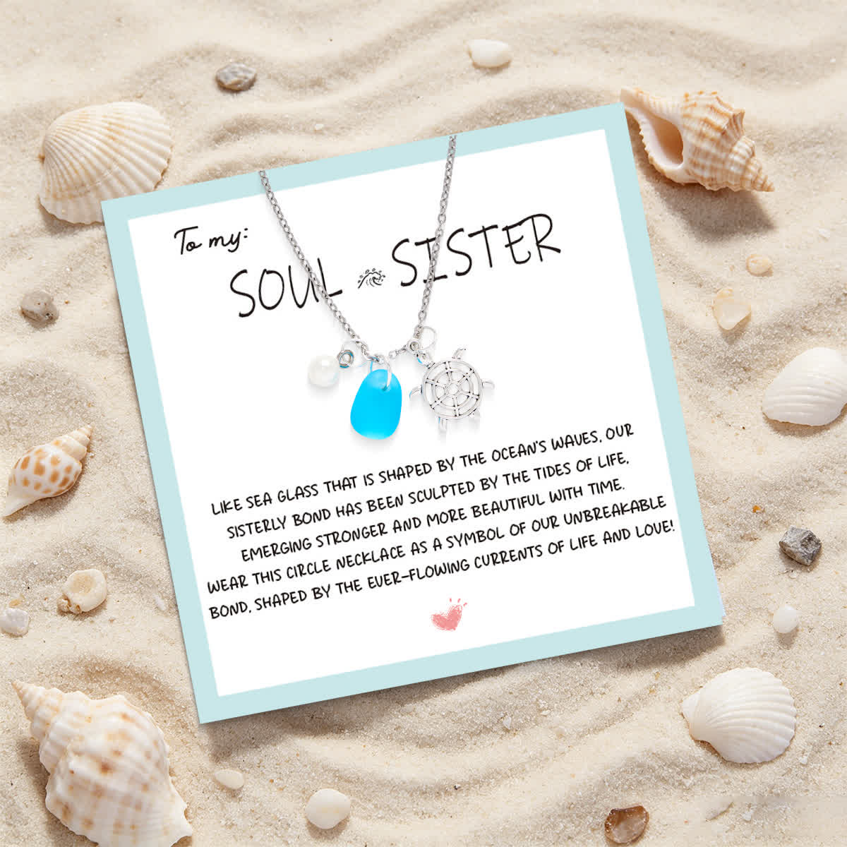 Turtle Treasure & Pearl Aqua Blue Sea Glass Necklace - image 2