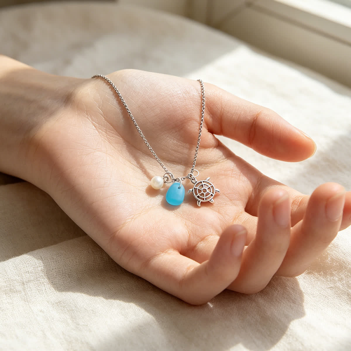 FREE Today: Turtle Treasure & Pearl Aqua Blue Sea Glass Necklace - image 5