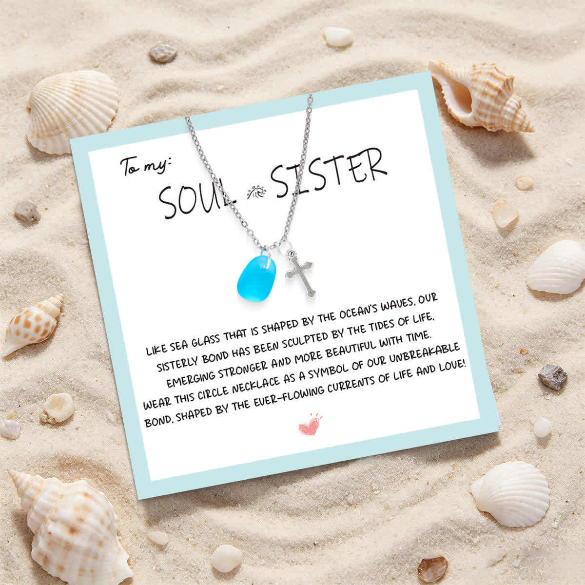 Coastal Faith Cross Charm Aqua Sea Glass Necklace - Silver - image 1