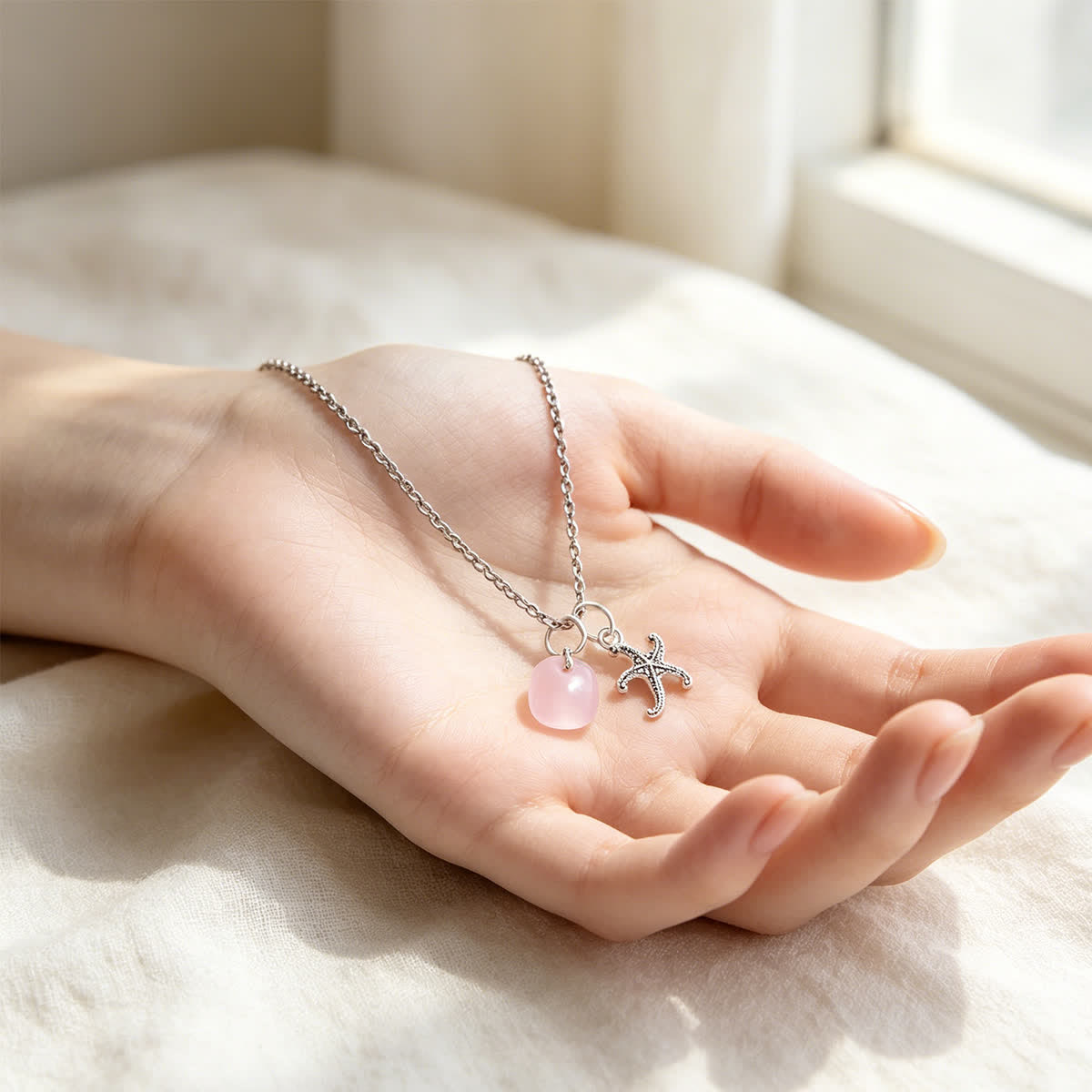 Starfish Kisses Blush Pink Sea Glass Necklace - image 3