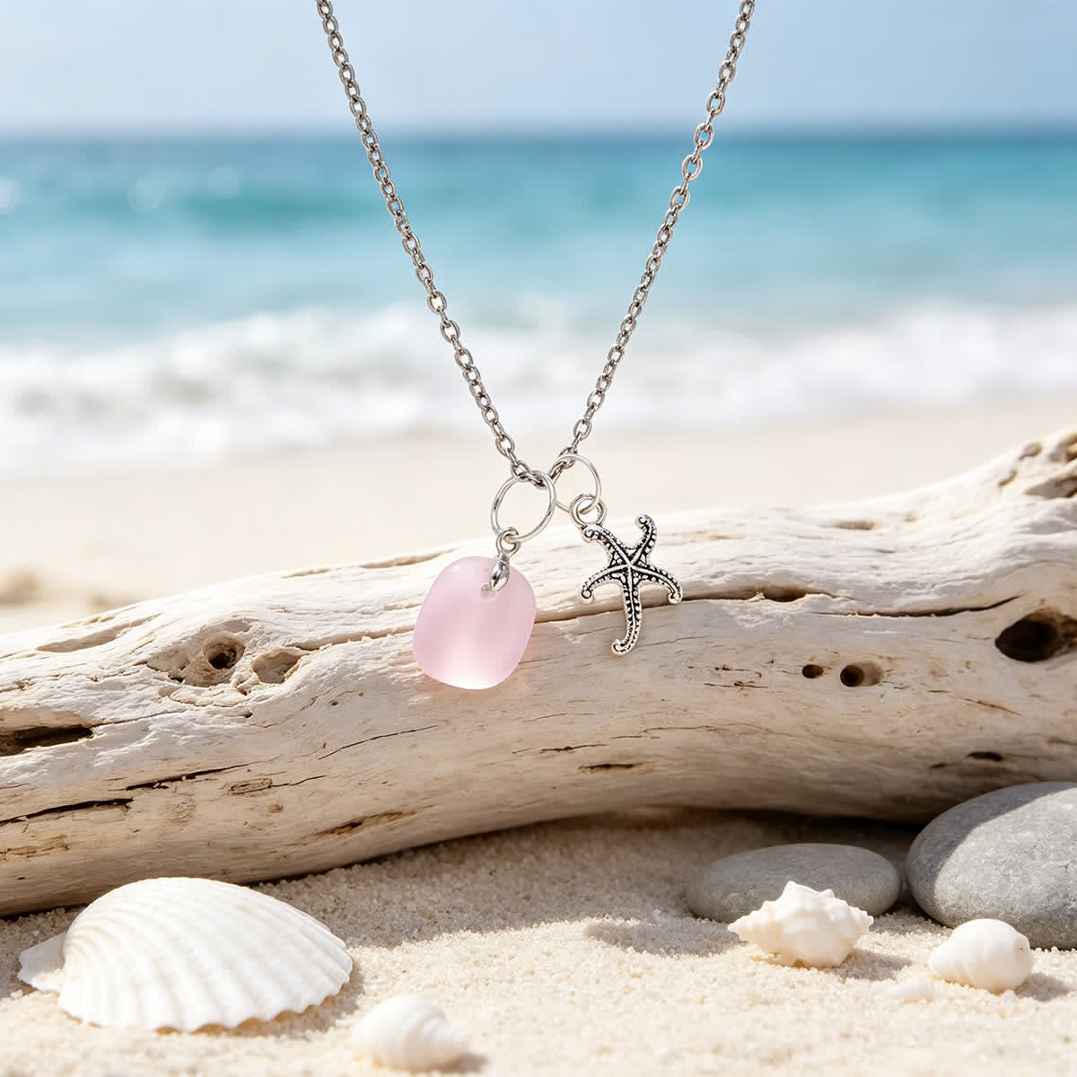 Starfish Kisses Blush Pink Sea Glass Necklace - image 5