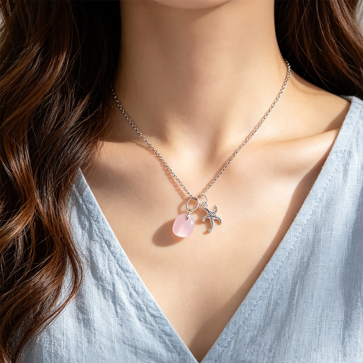 Starfish Kisses Blush Pink Sea Glass Necklace - image 1