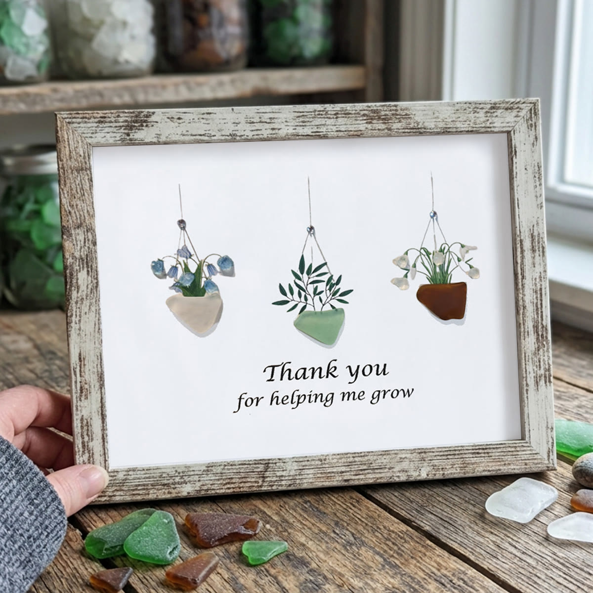 Thank You For Helping Me Grow Sea Glass Framed Art - Retro White - 6" X 8" - image 15