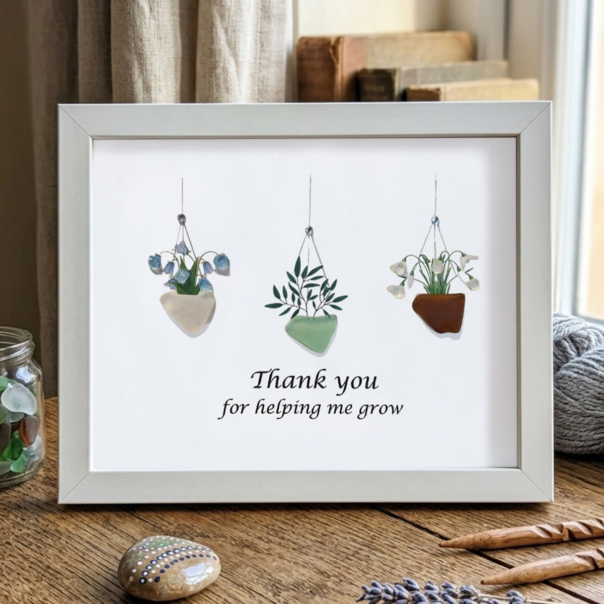 Thank You For Helping Me Grow Sea Glass Framed Art - White - 6" X 8" - image 14
