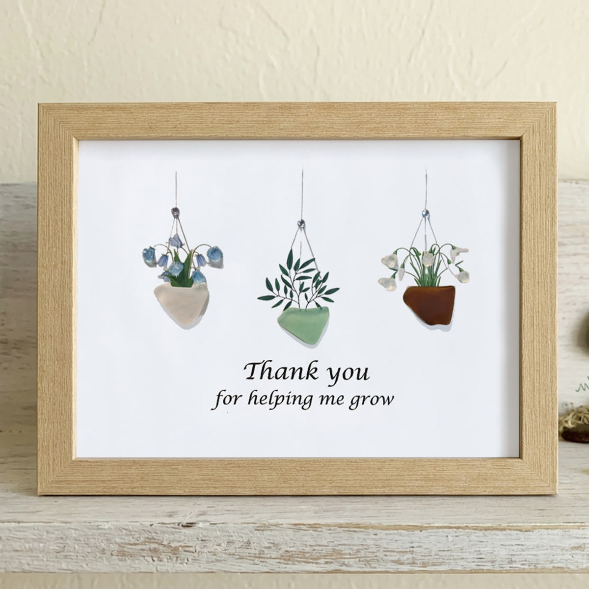Thank You For Helping Me Grow Sea Glass Framed Art - Oak - 6" X 8" - image 11