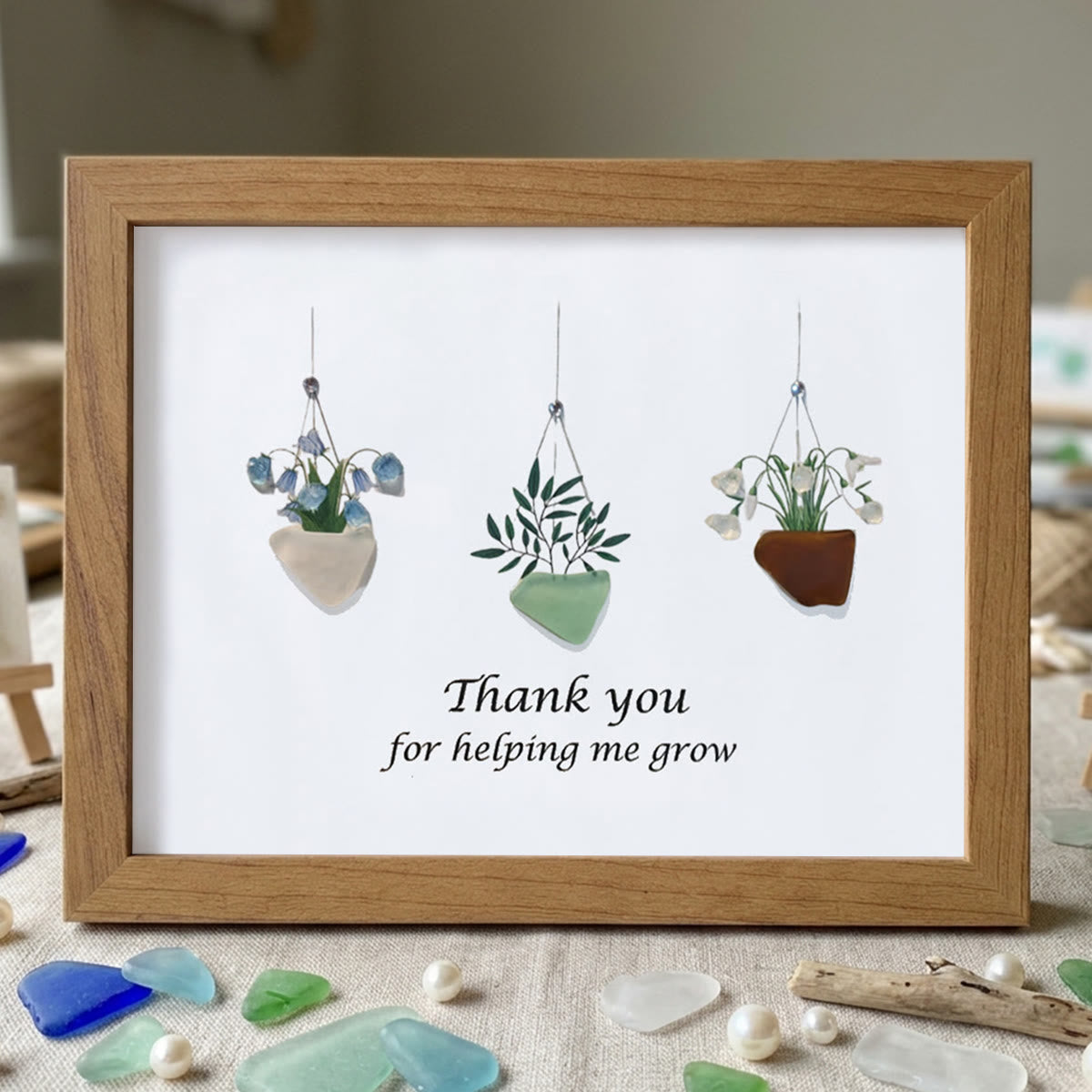 Thank You For Helping Me Grow Sea Glass Framed Art - Walnut Brown - 6" X 8" - image 12