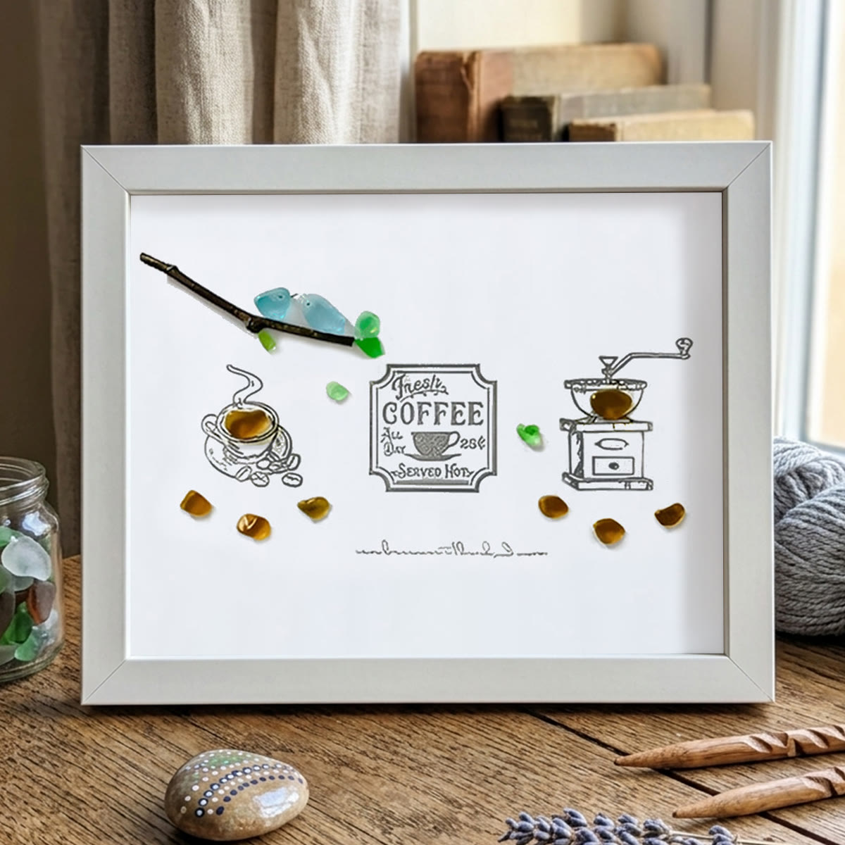 Fresh Coffee Sea Glass Framed Art - White - 6" X 8" - image 14