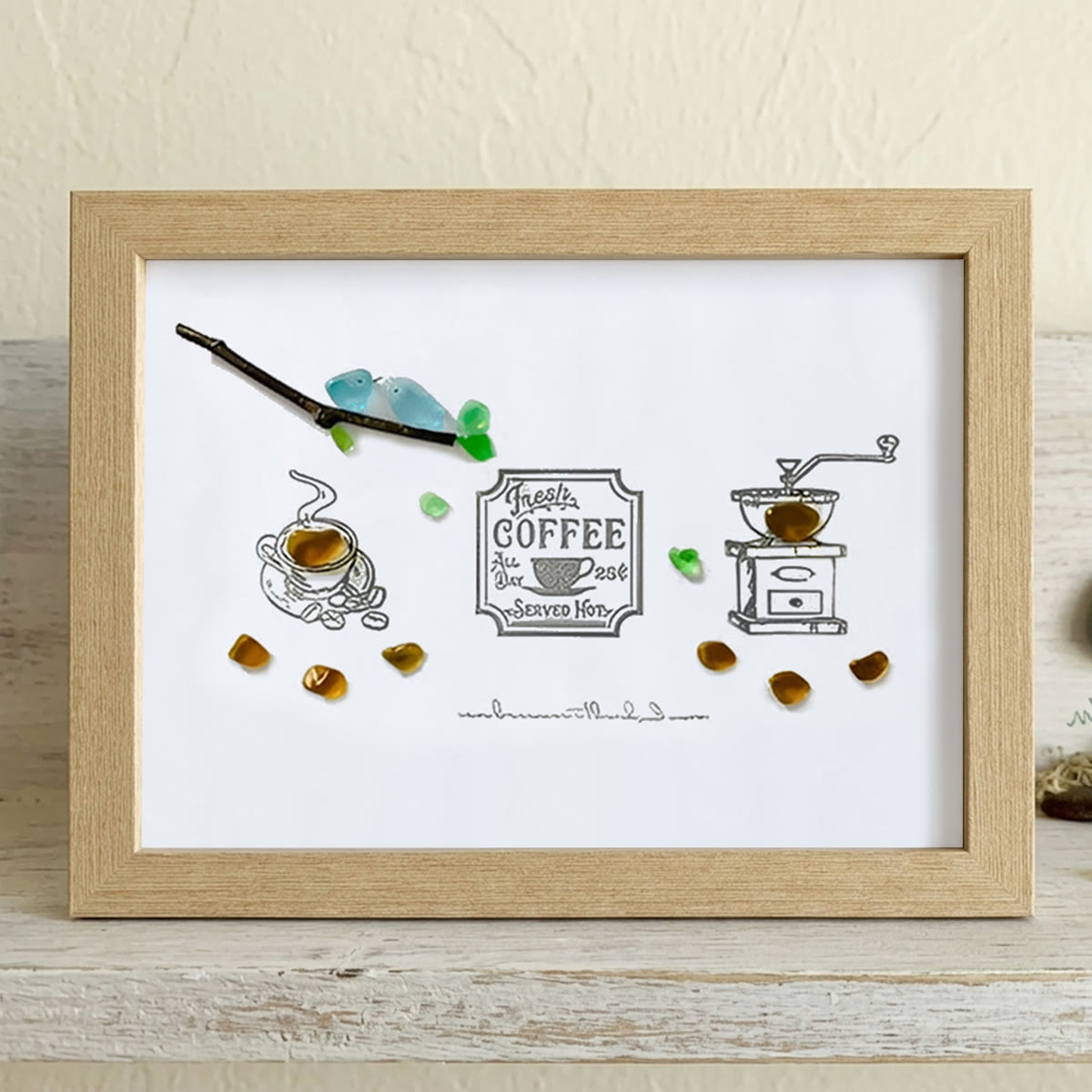 Fresh Coffee Sea Glass Framed Art - Oak - 6" X 8" - image 11