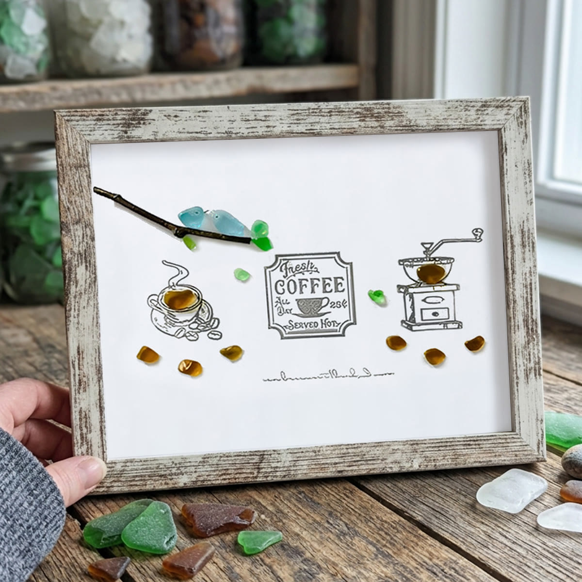 Fresh Coffee Sea Glass Framed Art - Retro White - 6" X 8" - image 15