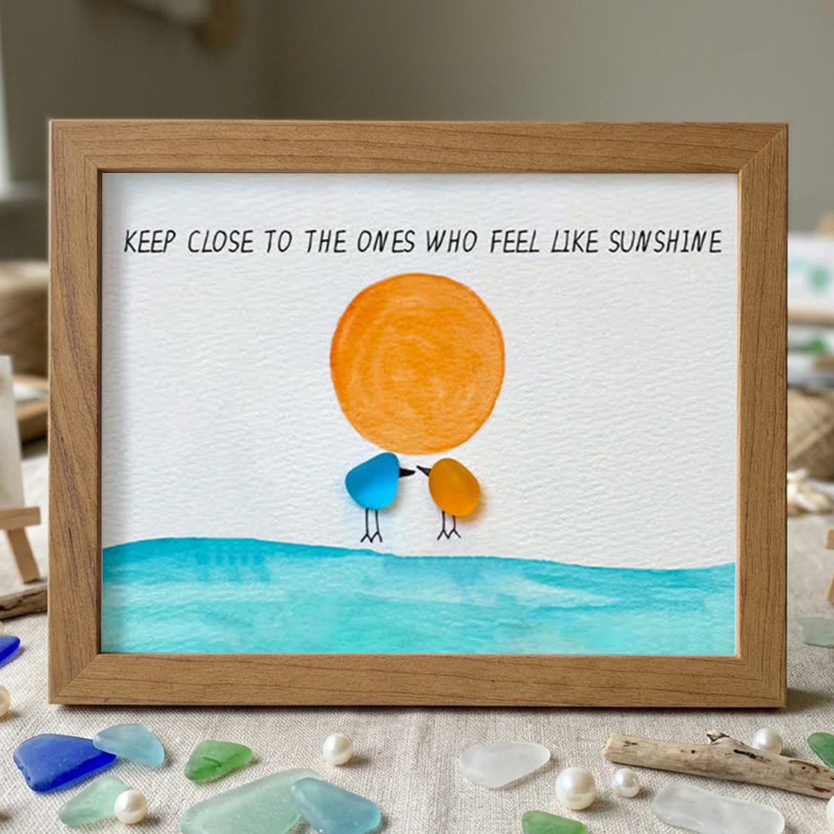 Birds Watching The Sunrise Friendship Sea Glass Framed Art - Walnut Brown - 6" X 8" - image 13