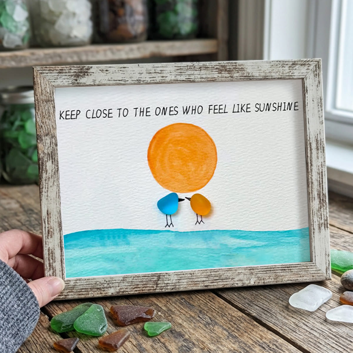 Birds Watching The Sunrise Friendship Sea Glass Framed Art - Retro White - 6" X 8" - image 16