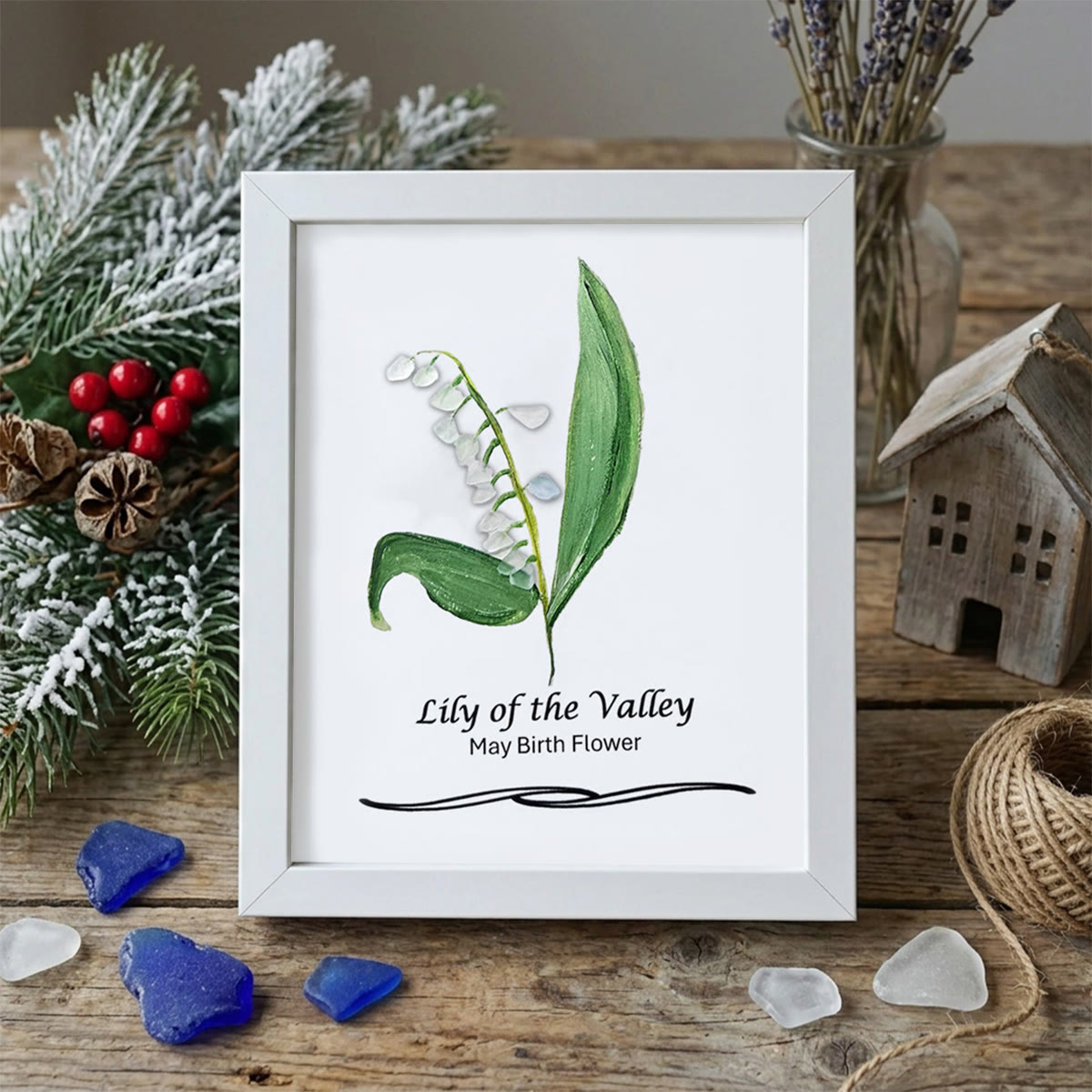 May Birth Flower Lily of the Valley Sea Glass Framed Art - White - 8" X 6" - image 11
