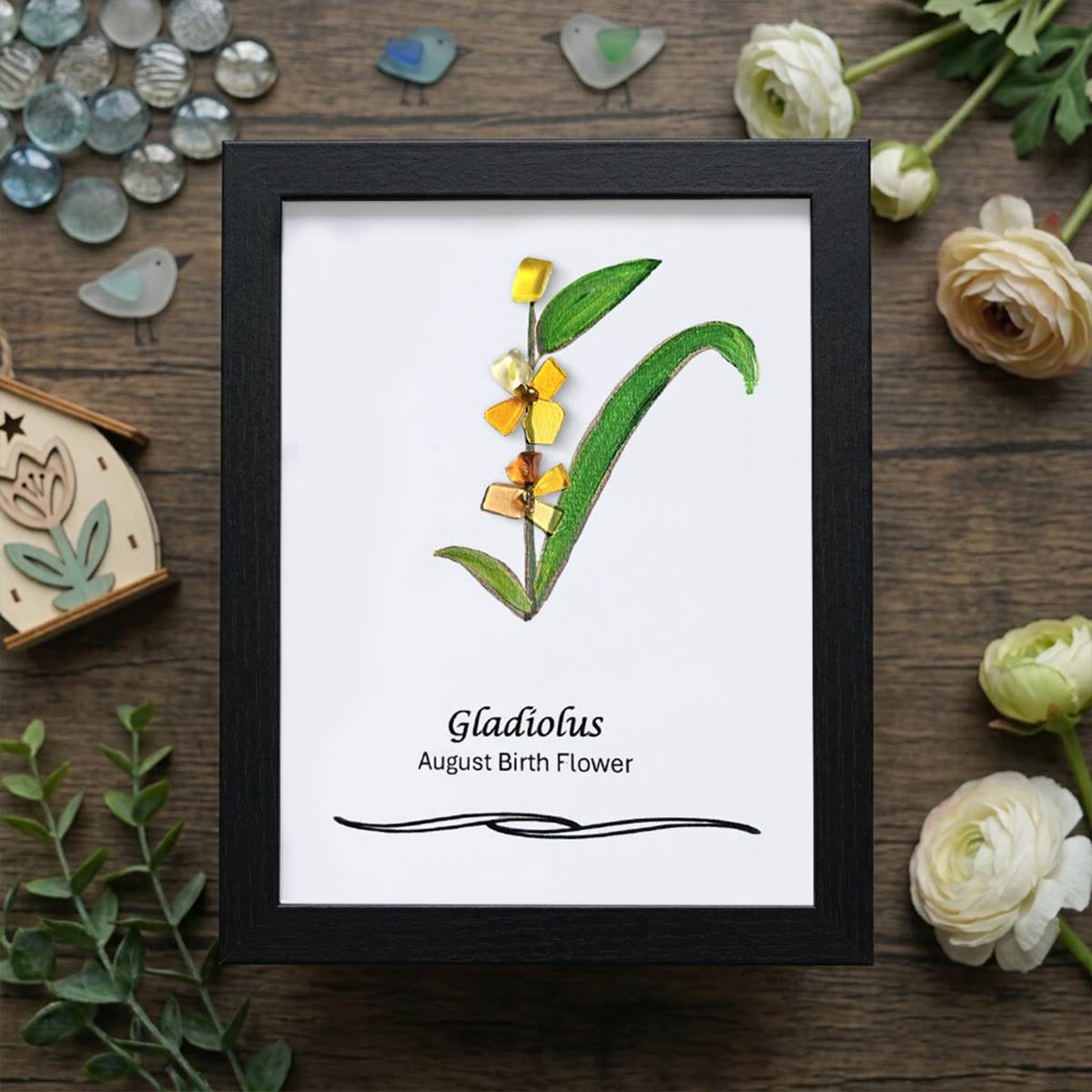 August Birth Flower Gladiolus Sea Glass Framed Art - Black - 8" X 6" - image 10