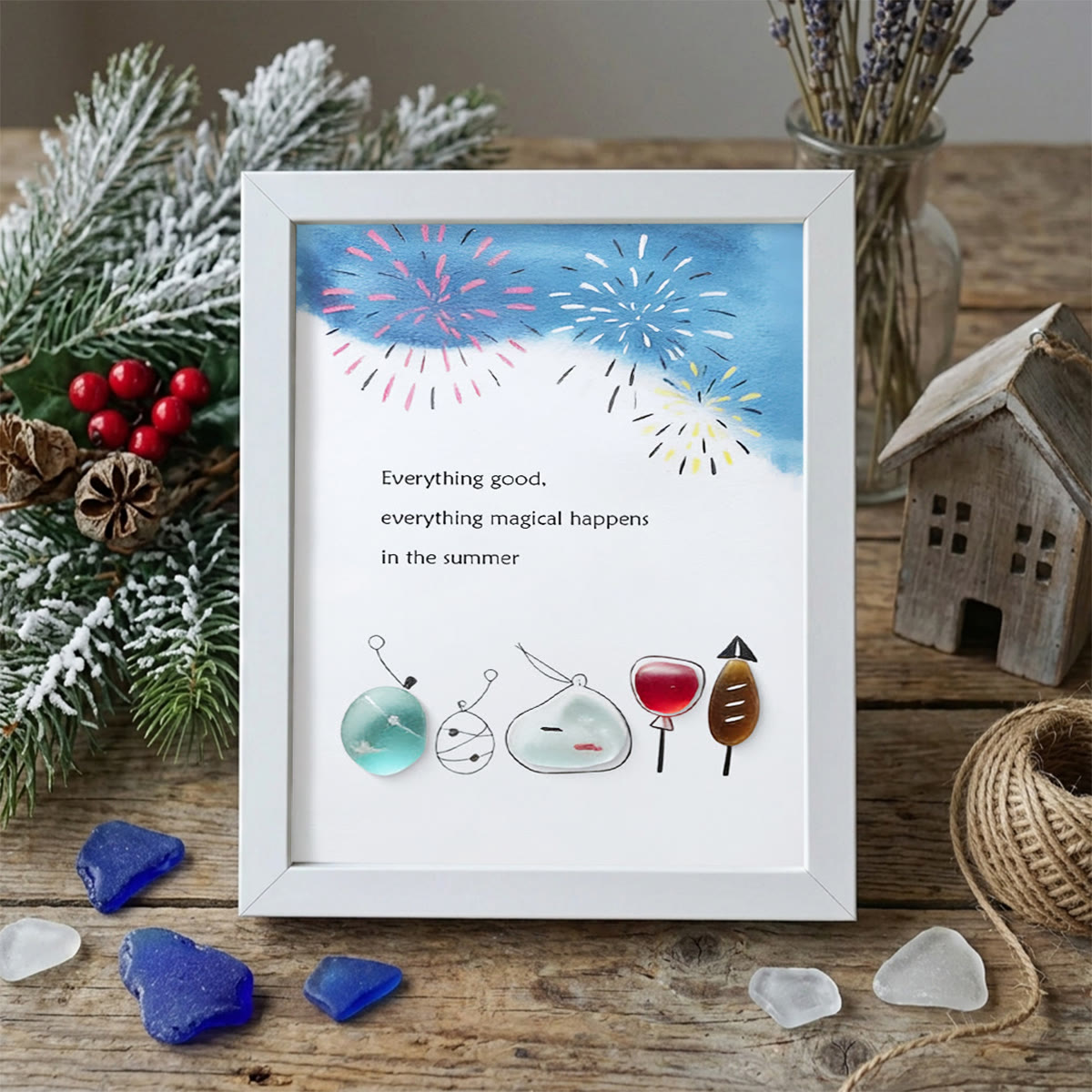 Summer Magical Firework Scene Sea Glass Framed Art - White - 8" X 6" - image 13